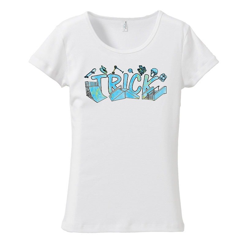 [Women's T-shirt] trick - เสื้อยืดผู้หญิง - ผ้าฝ้าย/ผ้าลินิน ขาว