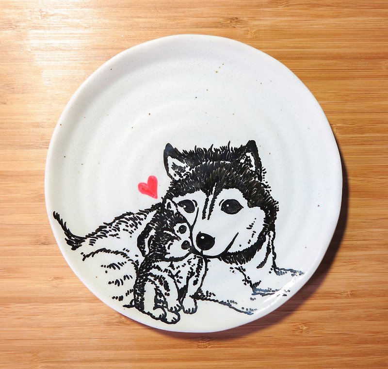 "Mother's Day preferred" healing ceramic hand-painted plate - love parent-child interaction - จานเล็ก - เครื่องลายคราม สีส้ม