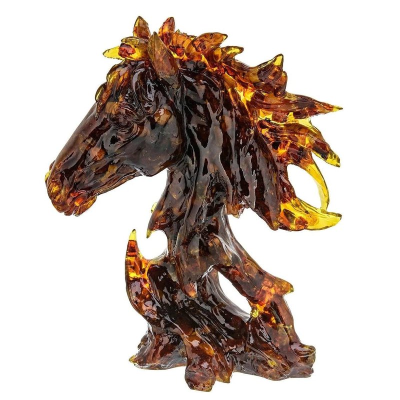 Amber sculpture Horse's Head| amber horse statue|Amber statue Souvenir Gift - 擺飾/家飾品 - 寶石 咖啡色