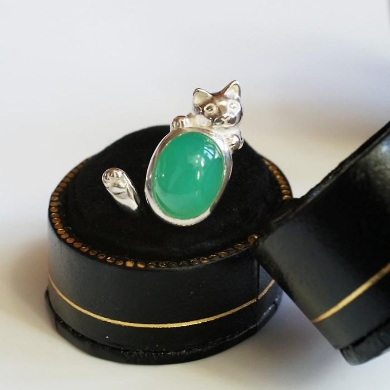 Colored Cat Ring Chrysoprase - General Rings - Other Metals Green