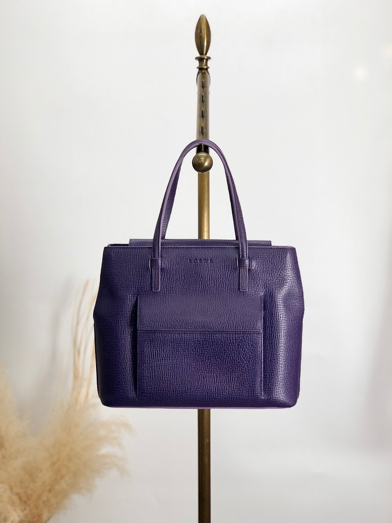 [Direct from Japan, branded used bag] LOEWE handbag purple logo leather embossed vintage old rxpumj - กระเป๋าถือ - หนังแท้ สีม่วง