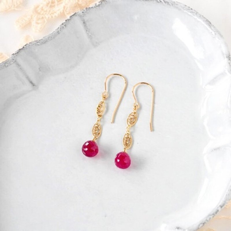 14kgf/ruby x figurine chain earrings - Earrings & Clip-ons - Gemstone 