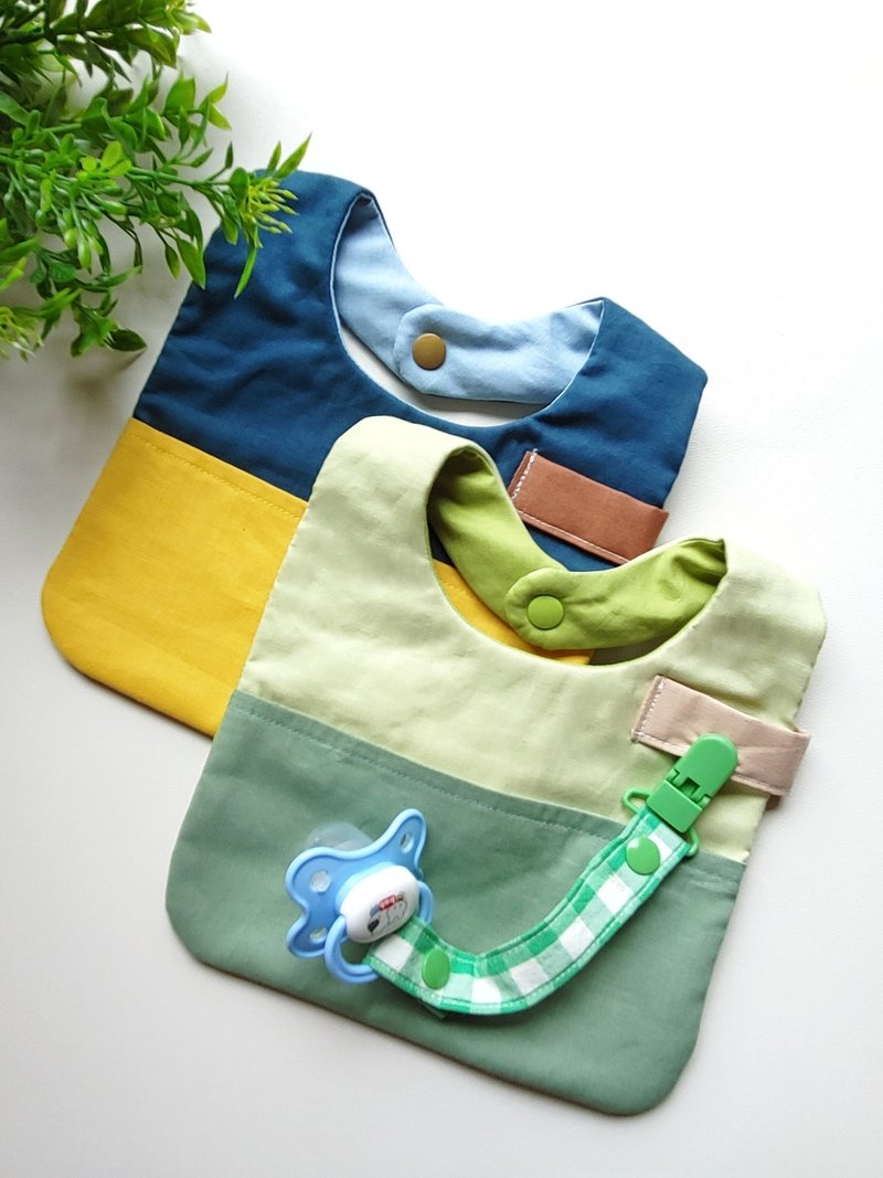 Organic cotton contrast pocket bibs and mouth wipes (without pacifier strap) - Bibs - Cotton & Hemp Multicolor