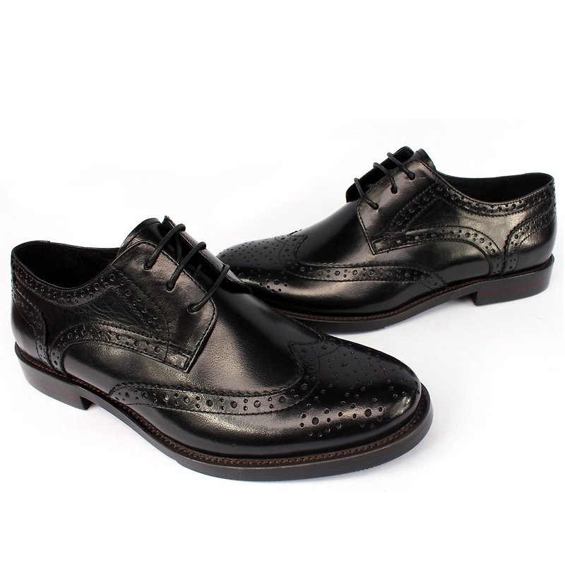 Temple Xiaoliang product British classic leather carved Derby women's shoes black - Women's Oxford Shoes - Genuine Leather Black