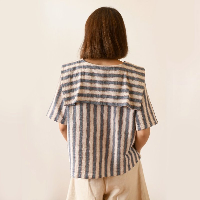 Sailor cotton blouse - 女上衣/長袖上衣 - 棉．麻 