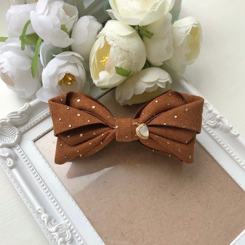 エクスクルーシブ ブロンズ ドット ボウノット インターセクト クリップ バナナ クリップ バレッタ - キャラメル カラー - ヘアアクセサリー - その他の素材 ブラウン