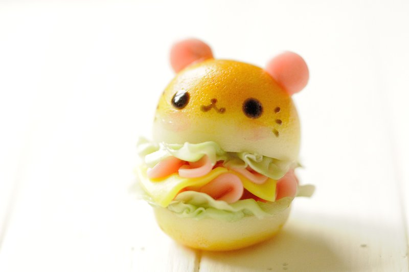 Sweet Dream☆ delicious bear burger☆/bag charm key ring - ที่ห้อยกุญแจ - ดินเหนียว สีส้ม