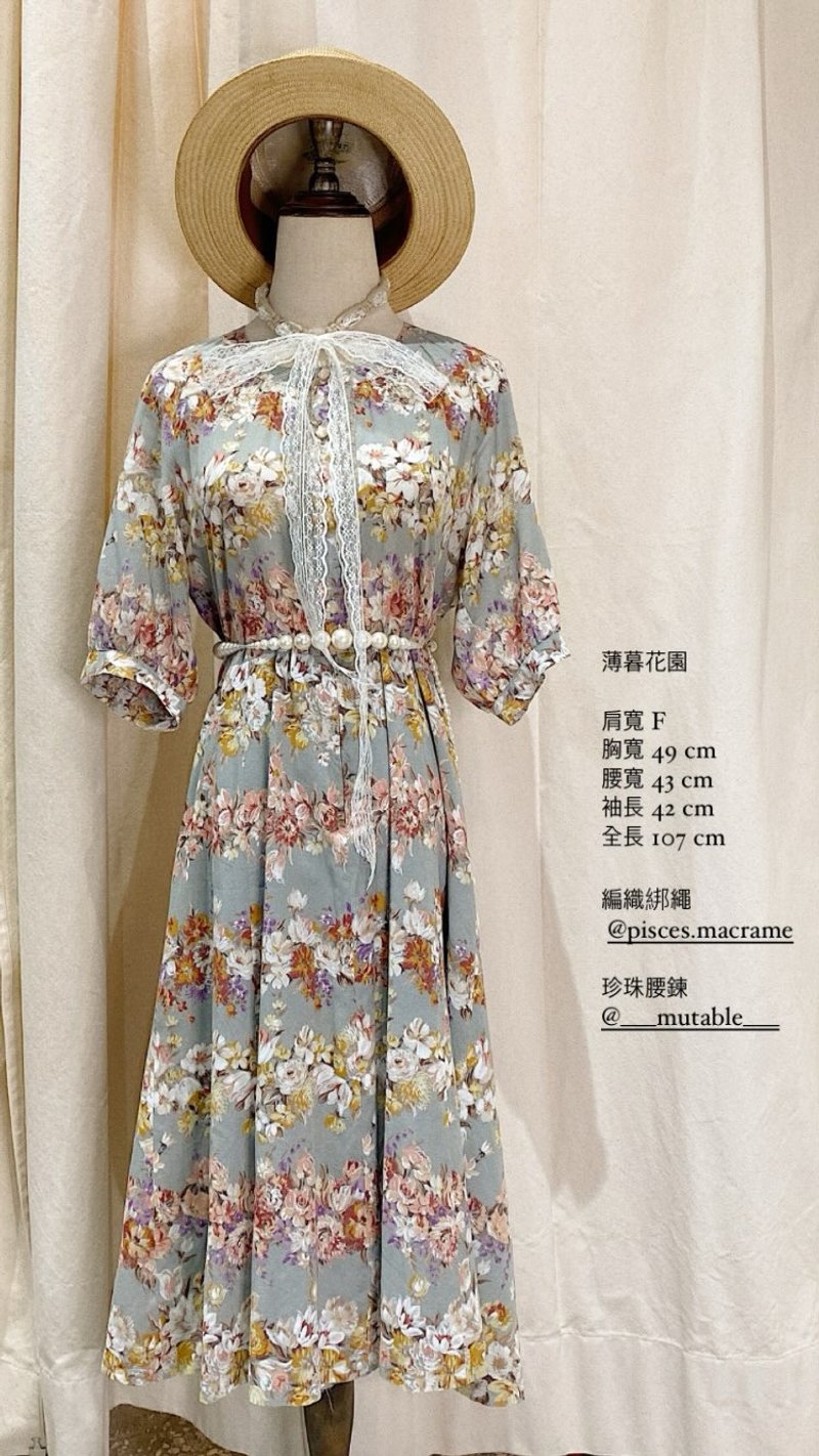薄暮花園古著五分袖洋裝 - 洋裝/連身裙 - 棉．麻 多色
