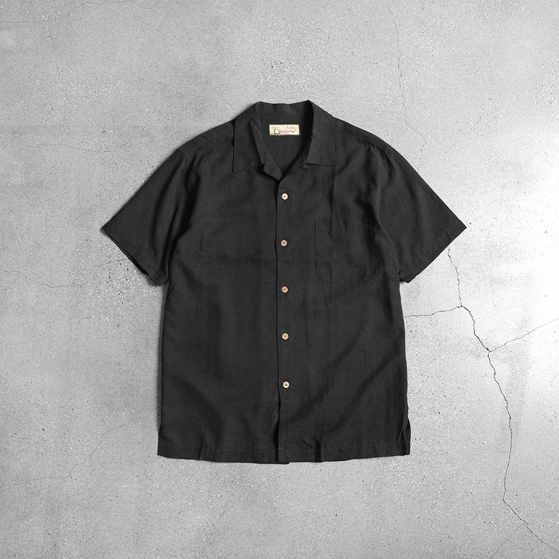 素色 Aloha Shirts 夏威夷衫 /Vintage古著 - 男襯衫/休閒襯衫 - 絲．絹 黑色