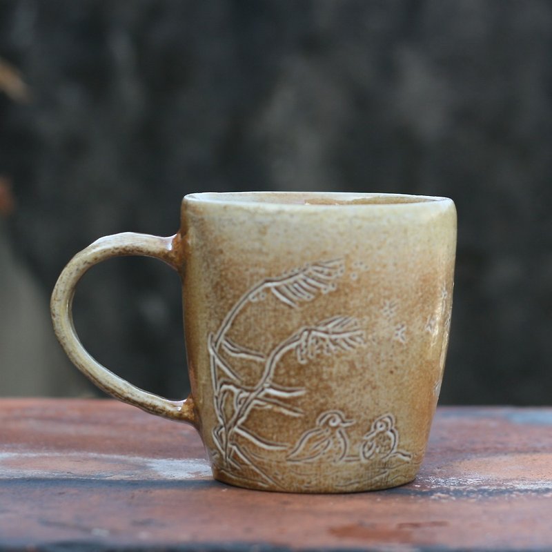 Waterfowl lover firewood pottery cup - แก้ว - ดินเผา สีกากี