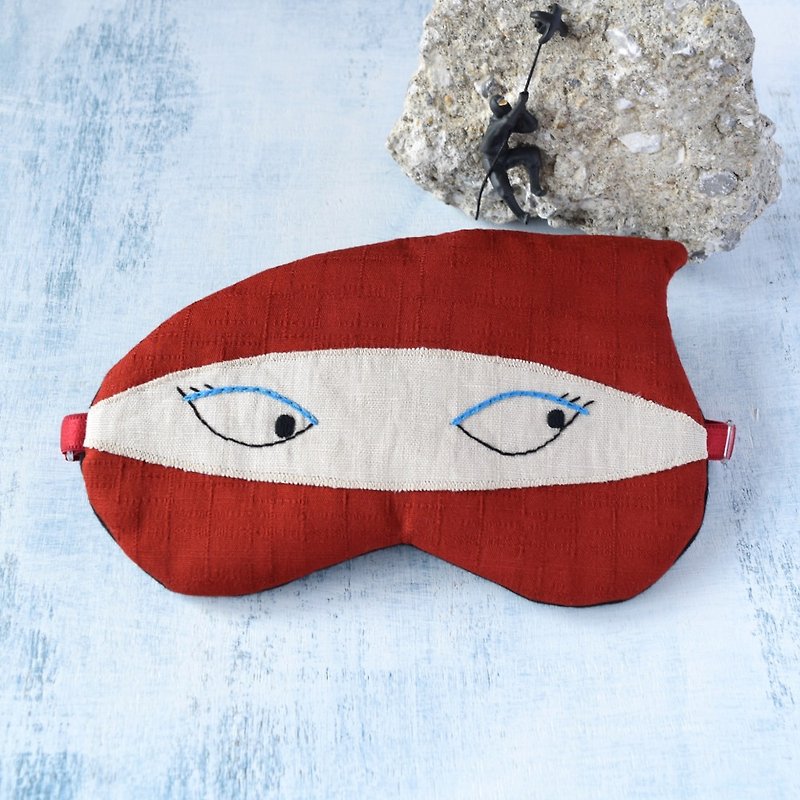 忍者眼罩|紅色|有附收納袋|生日禮物 - 眼罩 - 棉．麻 紅色