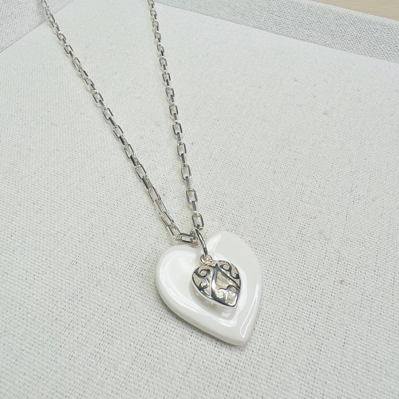 Pure Silver White  純銀白系列  白瓷項鏈   925純銀   心意相連 - 項鍊 - 瓷 白色