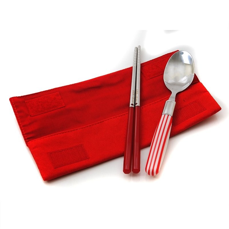 台灣第一筷。拐杖糖輕便組。小件筷匙組 - 餐具/刀叉湯匙 - 其他金屬 紅色