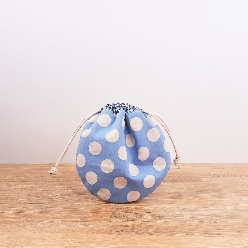 White Dotted/Drawstring Pockets/Blue Bucket Bag - Toiletry Bags & Pouches - Cotton & Hemp Blue