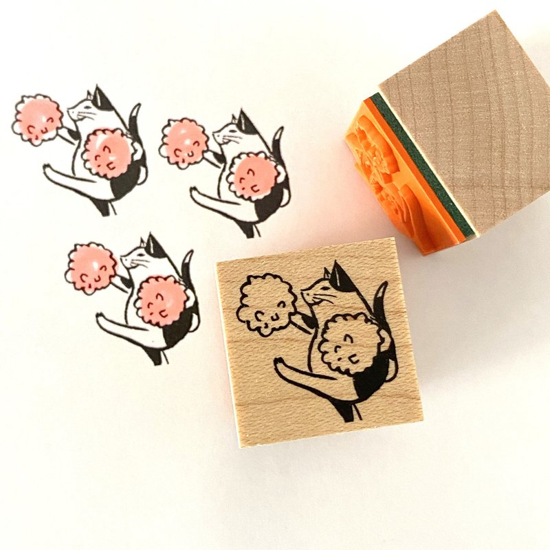 スタンプ　猫の応援 - 印章/印台 - 木頭 卡其色