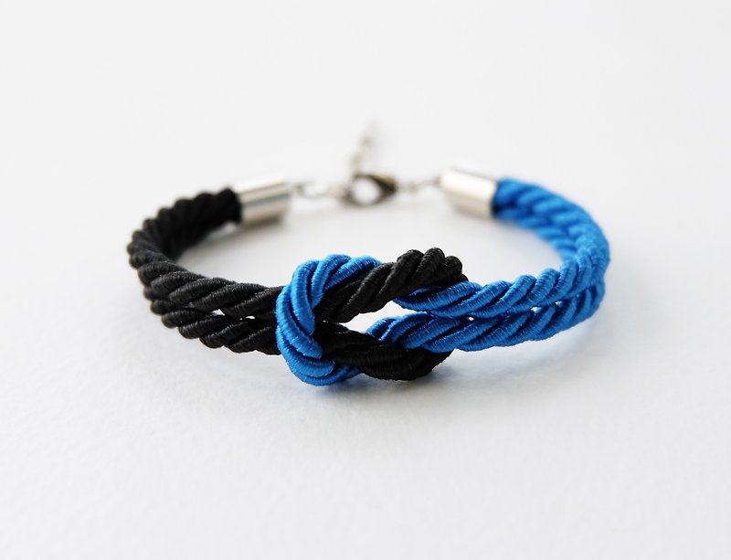 黒と鮮やかな青のロープの結び目のブレスレット - ブレスレット - その他の素材 ブルー