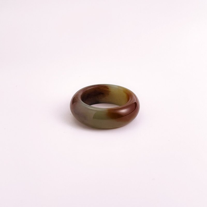 Natural Hotan jade sugar blue and white medium wide ring Hong Kong code 17 Ran Ke #171 - General Rings - Jade Multicolor