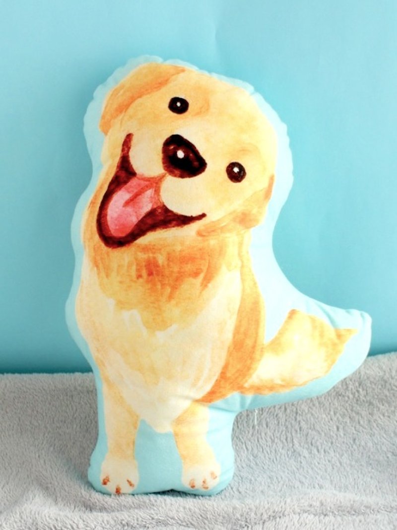 Golden Retriever Golden Retriever Puppy Pillow Goo 𠱸 - หมอน - ผ้าฝ้าย/ผ้าลินิน สีน้ำเงิน