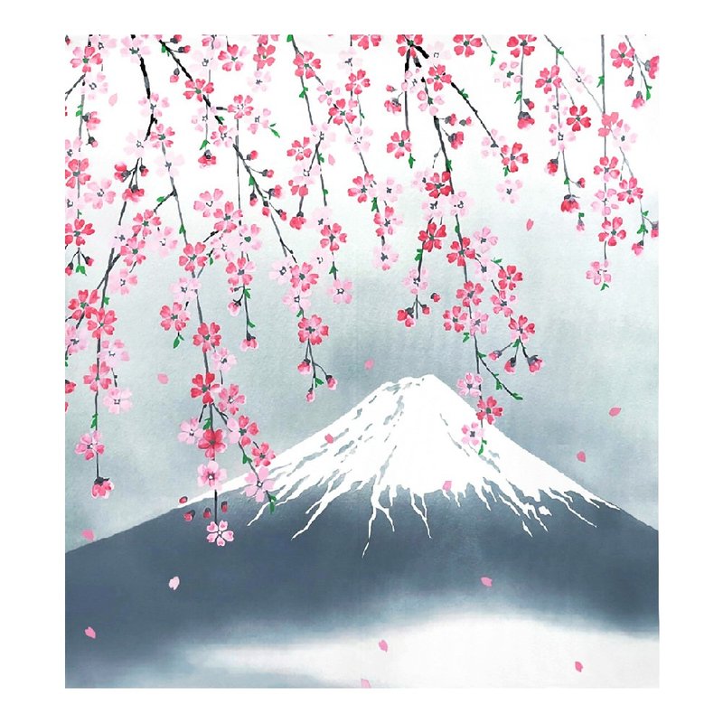 Japan-made コスモchu noren curtain Mount Fuji spring cherry blossoms - ม่านและป้ายประตู - ไฟเบอร์อื่นๆ 