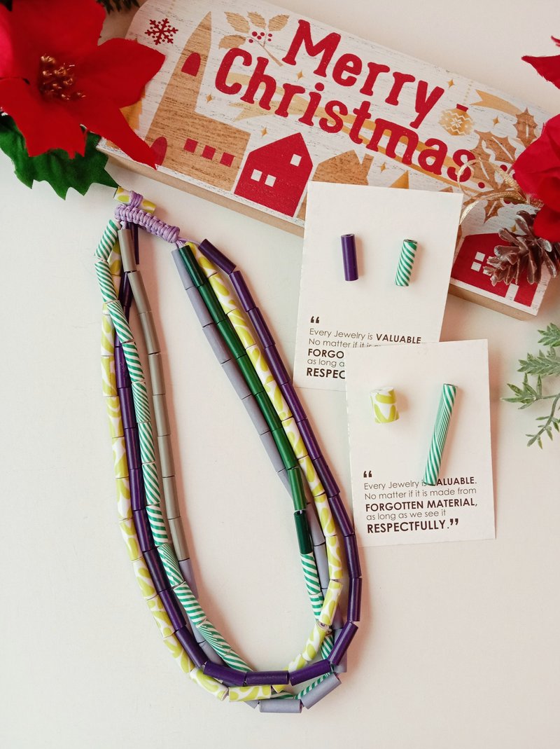 多層次短款項鍊_鳶尾花色彩珠的組合 防水霧設計 - 項鍊 - 紙 紫色