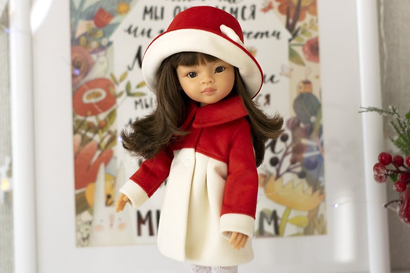 Coat and hat for doll Paola Reina, Siblies, Corolle, Little Darling 33 cm/13 inc - 玩偶/公仔 - 棉．麻 紅色