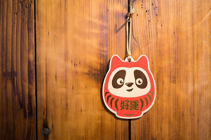 Wooden Postcard-Good Luck Panda - การ์ด/โปสการ์ด - ไม้ สีแดง