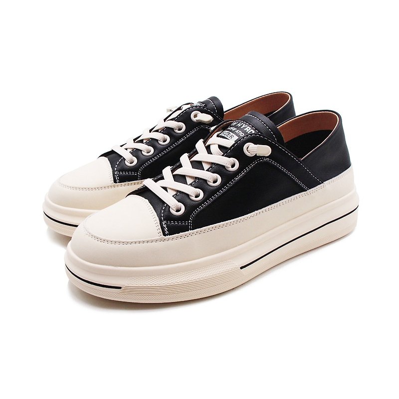 WALKING ZONE (Female) Casual Shoes Women's Shoes with Heightening English Leather Labels-White and Black (Others in Rice Brown) - รองเท้าลำลองผู้หญิง - หนังแท้ 