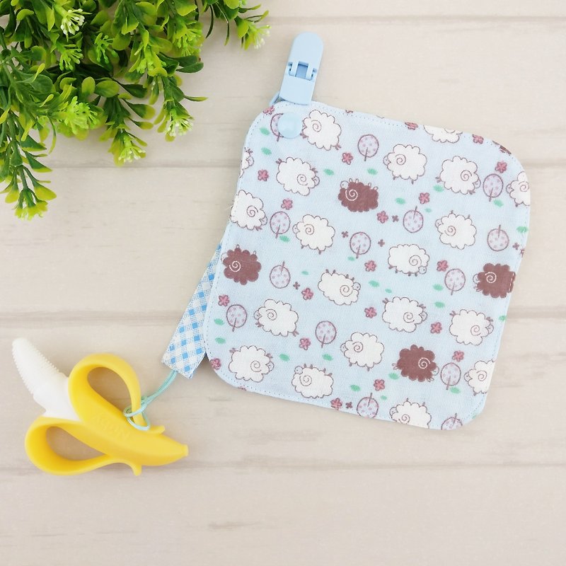 Optional cloth. 2 pieces of Japanese quadruple yarn handkerchief + 1 pacifier chain - Baby Bottles & Pacifiers - Cotton & Hemp Blue