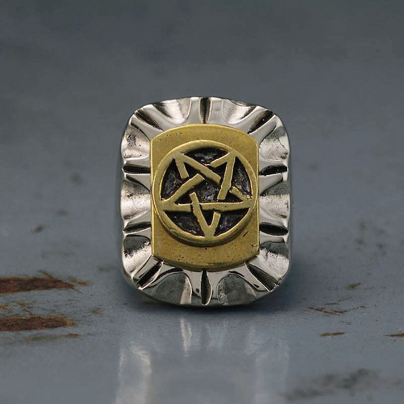Biker Ring Skull sterling silver Satan Baphomet Pentagram Satanic Satanism star - General Rings - Other Metals Silver