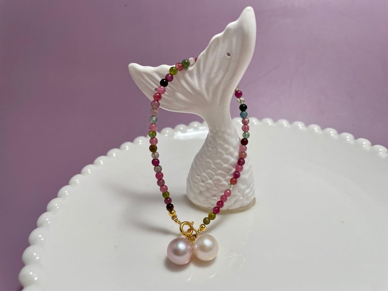 天然海水珍珠水akoya 18K金 碧璽 手鏈 - 手鍊/手環 - 珍珠 多色