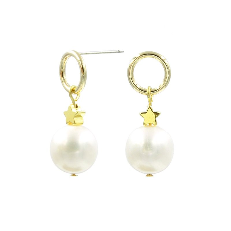 Holy City-Golden Trail-Pearl Star Earrings_18K gold plated - Earrings & Clip-ons - Pearl Gold