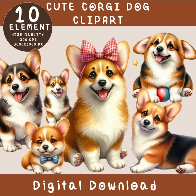 Cute Corgi Dog, Cute Animals, Clip Art - 電子似顏繪/繪畫/插畫 - 其他材質 