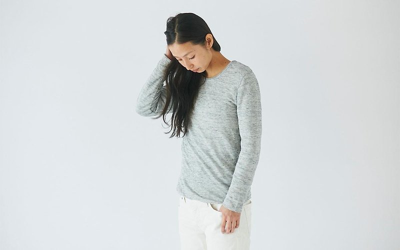 Linen knit women / M long sleeve pullover (gray) - เสื้อผู้หญิง - ผ้าฝ้าย/ผ้าลินิน สีเทา