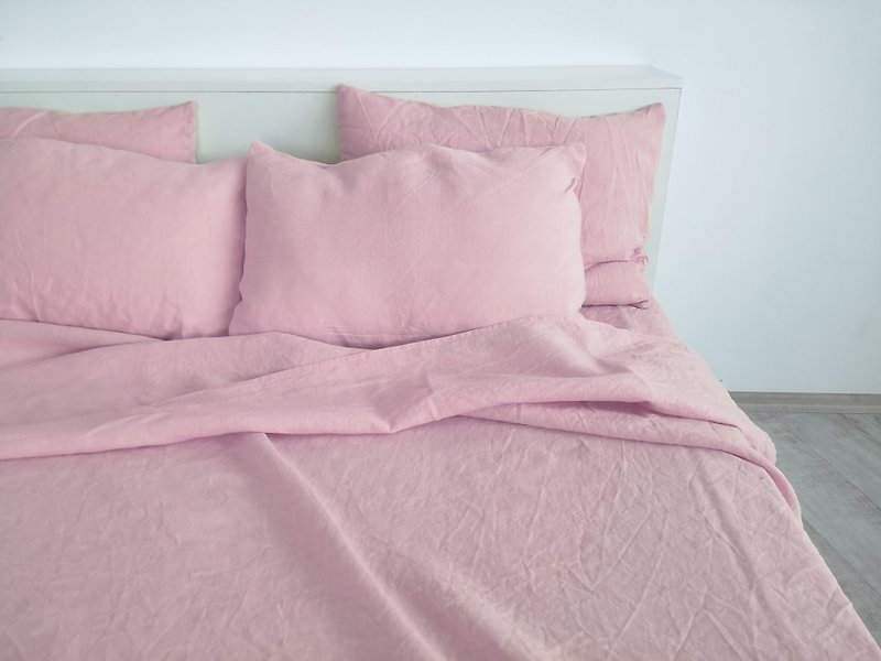 Sakura pink linen flat sheet / Linen bedsheet / Softened stonewashed linen sheet - เครื่องนอน - ลินิน สึชมพู