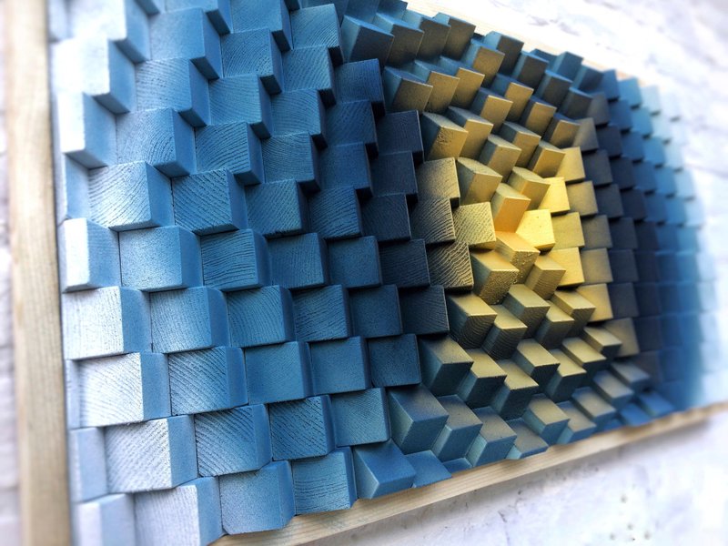 3D Wood Wall Art - Blue Gold Office Decor - Music Room - Acoustic Panel Diffuser - 壁貼/牆壁裝飾 - 木頭 