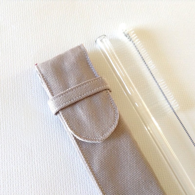 Solo Glass Straw Pouch Set/ Color: Soy Milk Tea/ Thin Straw - Reusable Straws - Other Materials Khaki