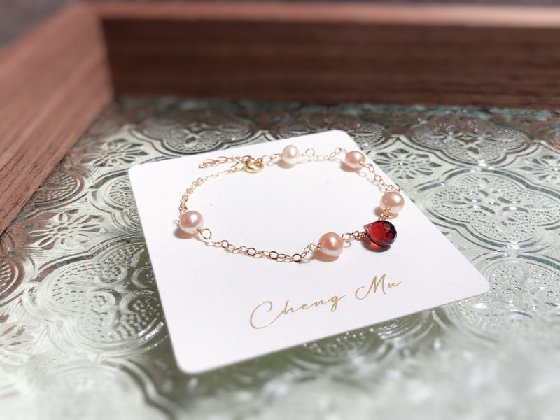 石榴石、粉紅珍珠 14kgf手鍊 - 手鍊/手環 - 半寶石 