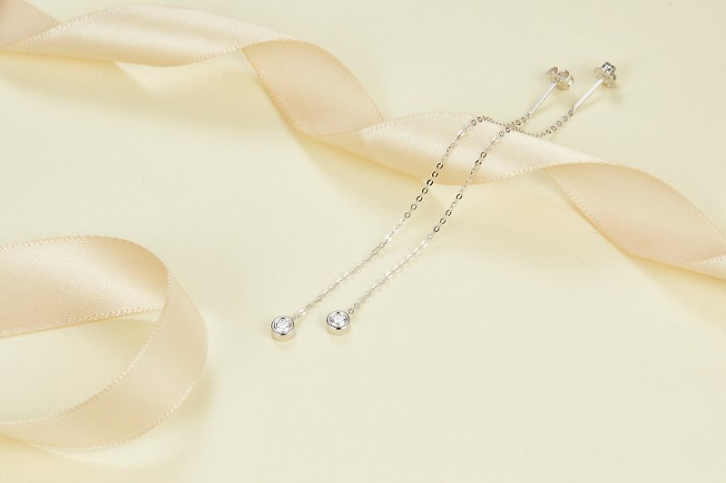 【PurpleMay Jewellery】18k White Gold Bezel Single Diamond Drop Earring E012 - Earrings & Clip-ons - Gemstone Silver