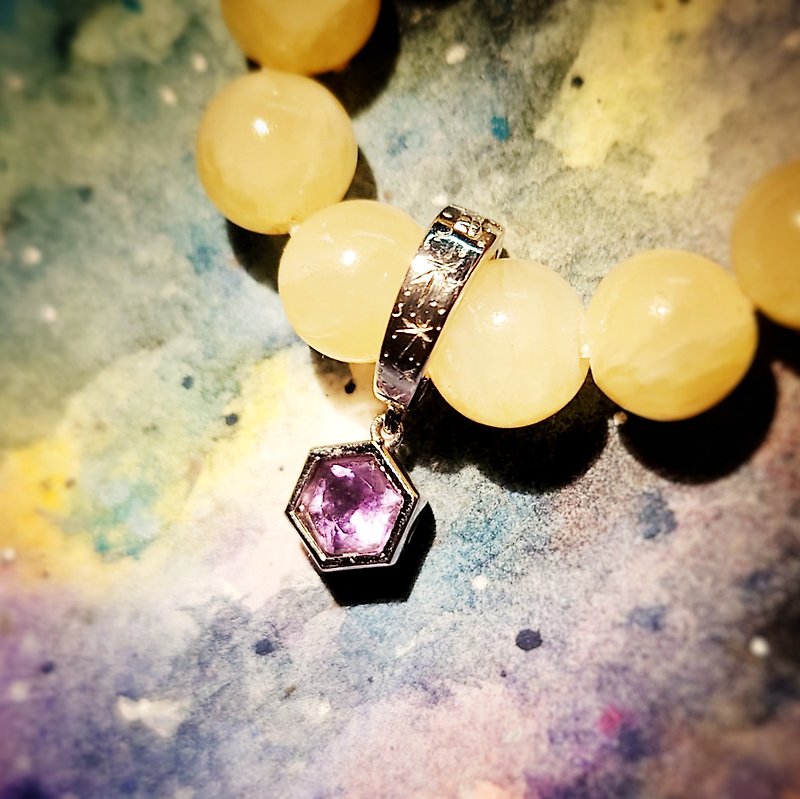 Hexagon Amethyst  Engraved Starry Sky 18K Gold Plated Silver Enhancer - Other - Semi-Precious Stones Purple