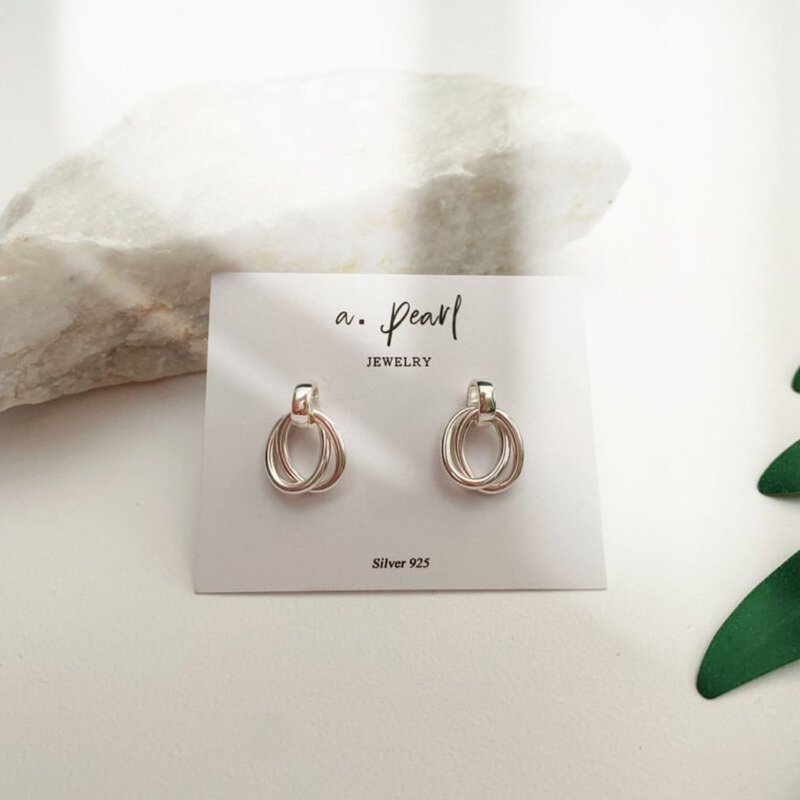 環扣純銀耳環 - 耳環/耳夾/耳骨夾 - 銀 