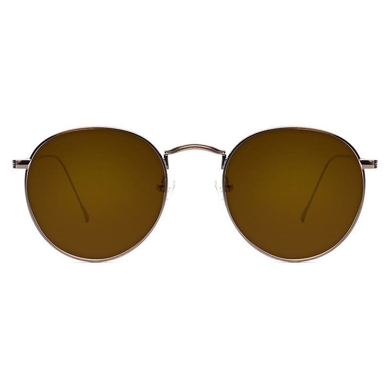 Sunglasses | Sunglasses | Ultra-lightweight bronze round frame shape | Italian design | Metal frame - กรอบแว่นตา - สแตนเลส สีนำ้ตาล