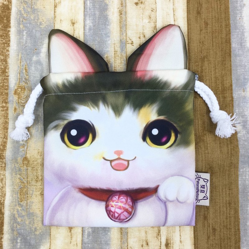 引っ張り耳動物形バンドルポケット -  3匹の猫 - ポーチ - コットン・麻 ホワイト
