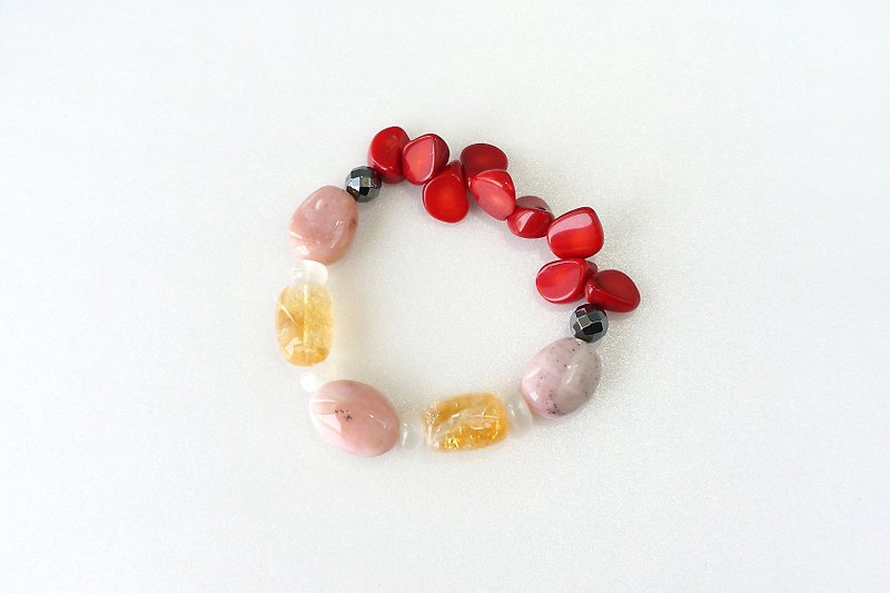 Pink Opal, Citrine, Moonstone, Coral - Stone Combination Chunky Bracelet - Bracelets - Gemstone 