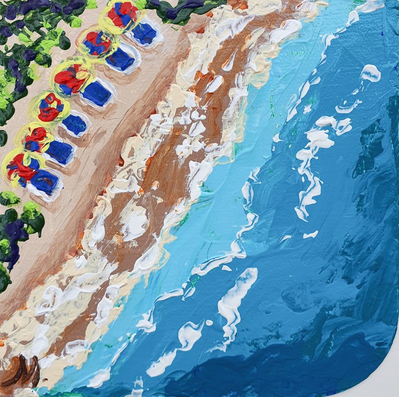 Beach Painting Deck Chair Original Art Seascape Tropical Beach Umbrella Recliner - 海報/掛畫/掛布 - 其他材質 藍色