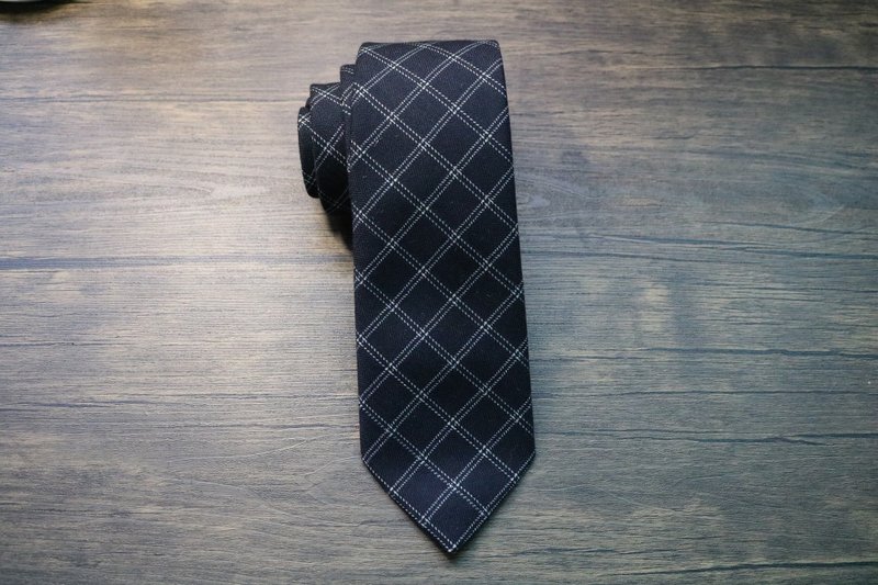 蓝色格纹羊毛料领带/英伦范百搭绅士necktie - 領帶/領帶夾 - 羊毛 藍色
