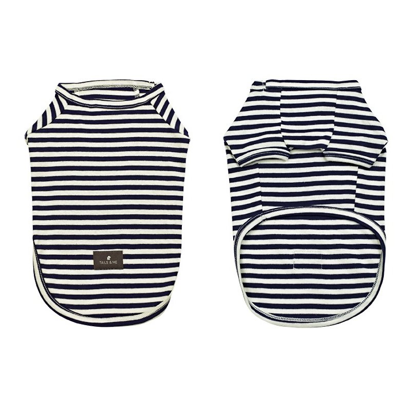 [Tail] with my round neck short sleeve T-shirt pinstripe subsection (dark blue) - Clothing & Accessories - Cotton & Hemp 