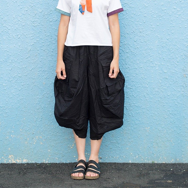 Maverick Village style versatile cotton and linen trousers skirt [Kangaroo II - ink black] J-22 Limited - กางเกงขายาว - ผ้าฝ้าย/ผ้าลินิน สีดำ