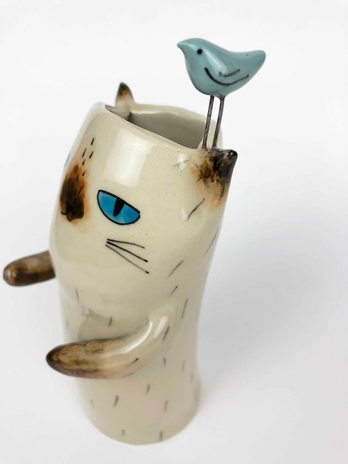 SUSAN PALEY セラミック ビンテージ 猫 花瓶 磁器 - yummyland.uk