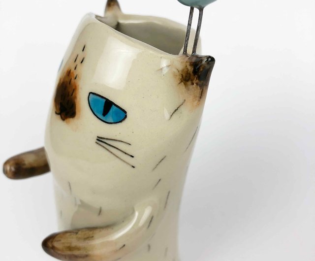 ファミリークレイセラミック猫花瓶小0203-02によるビラン
