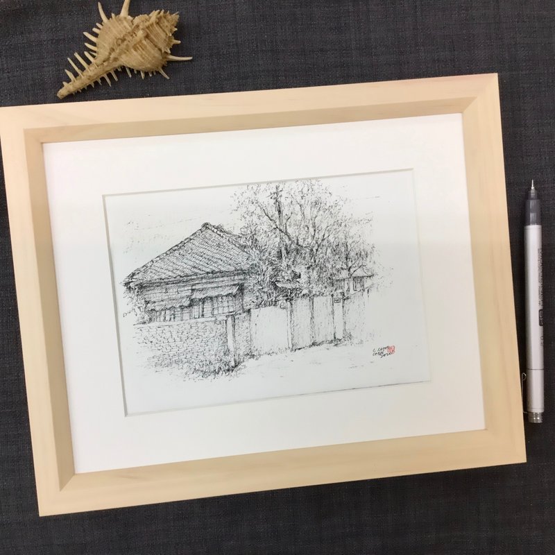大溪日式宅院/手繪原作/含框 - 海報/掛畫/掛布 - 紙 咖啡色